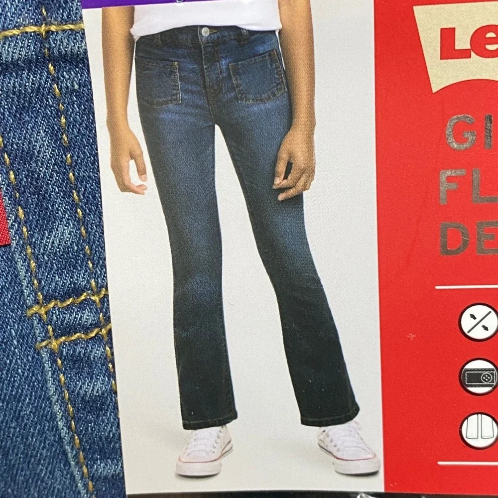 Levis Girls Flare Denim Dark Wash Adjustable Waist Stretch Jeans Size 12‎ NWT